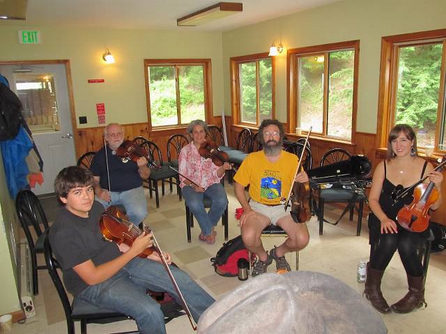 Junior's fiddle class, left side.  Tommy, Jim, Stephanie, Chuck, Clelia.
